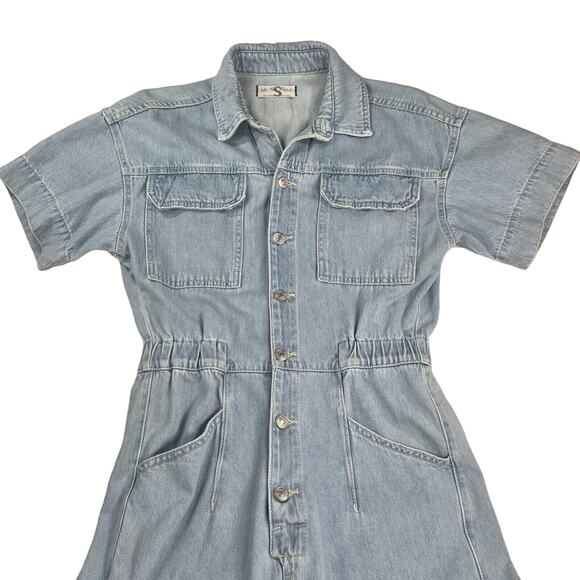 Free People We The Free Boho Light Denim Coverall Jumpsuit Defined Waist Women S - Picture 8 of 16